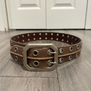 Vera Pelle Genuine Brown Leather Belt with Silver Buckle